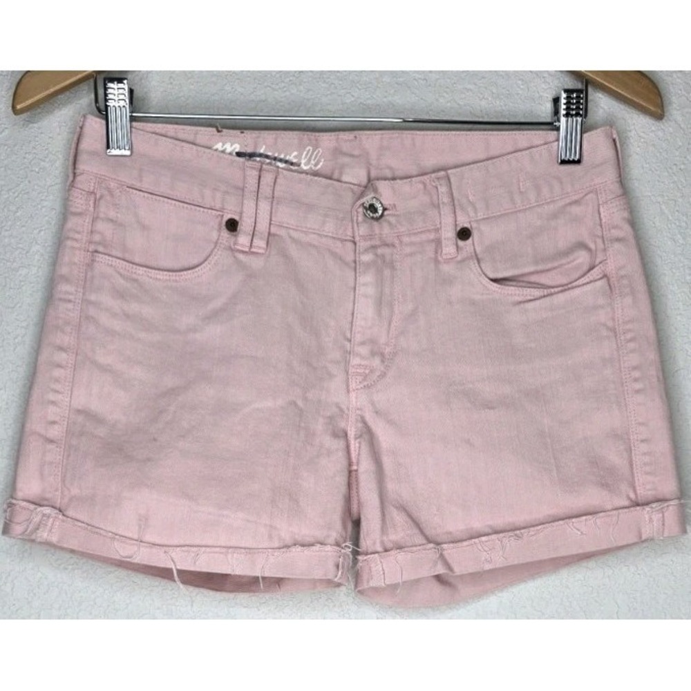Madewell Women 26 Denim Jean Shorts Pink Cuff Boho Raw Hem Low Rise Mini Surf